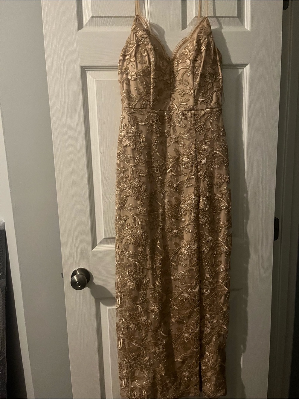 Emerald Sundae Strapless Gold Embroidered Evening Gown